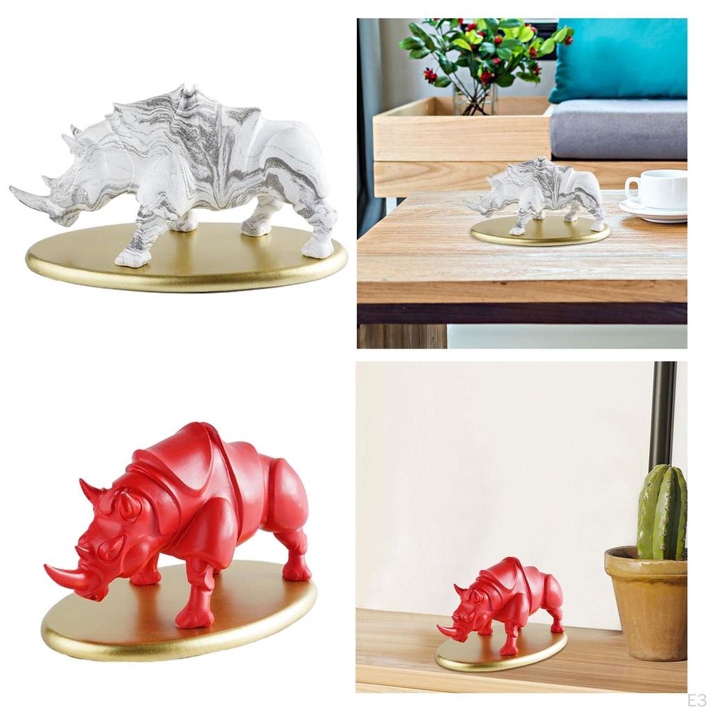 Animal Sculpture Rhinoceros Statue Decoration 24x13x13cm Fengshui Decor Desk Collection for Home