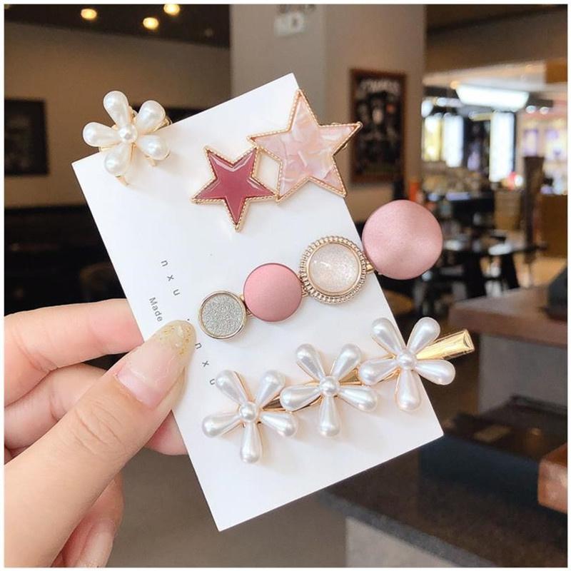 Fashion Acrylic Pearl Hair Clips Set Sweet Flower Hair Barrettes For Women Girls Korean Geometric Hair Accessories Jewelry