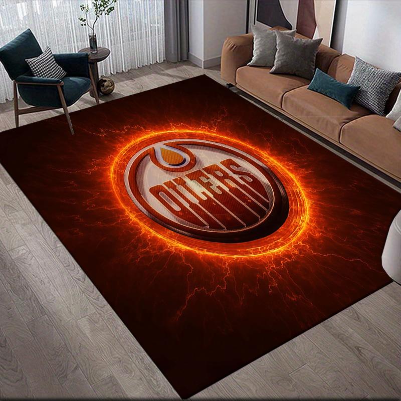 Edmonton Oilers Flannel Pattern Square Carpet,Area Rug,Carpet Rug for Living Room Bedroom Sofa Playroom Decor,Non-slip Floor Mat