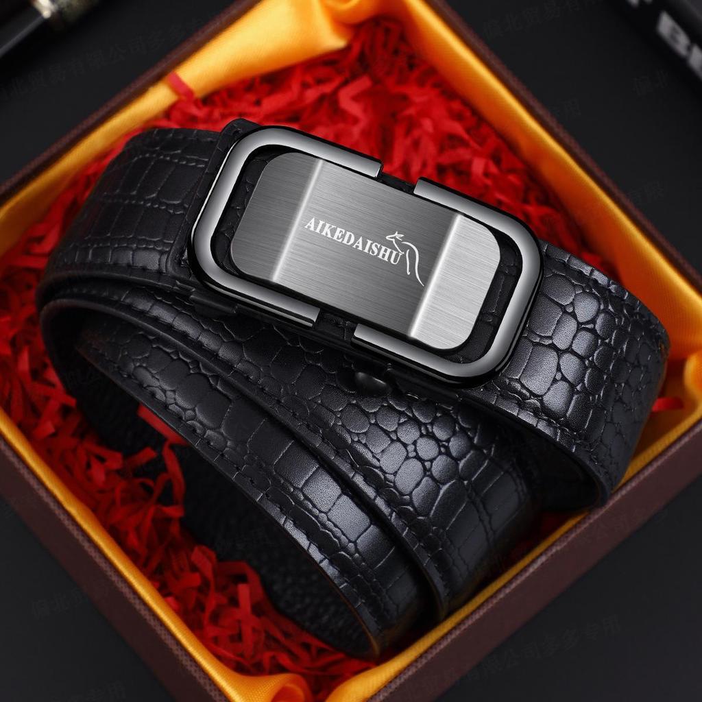 Eck Kangaroo Men's Toothless Automatic Buckle Crocodile Pattern Formal Belt