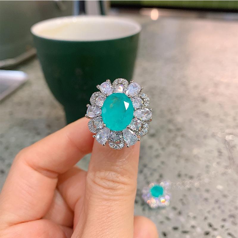 Emerald Banquet Pendant Simulation Paraiba Ring Ladies' Jewelry Set