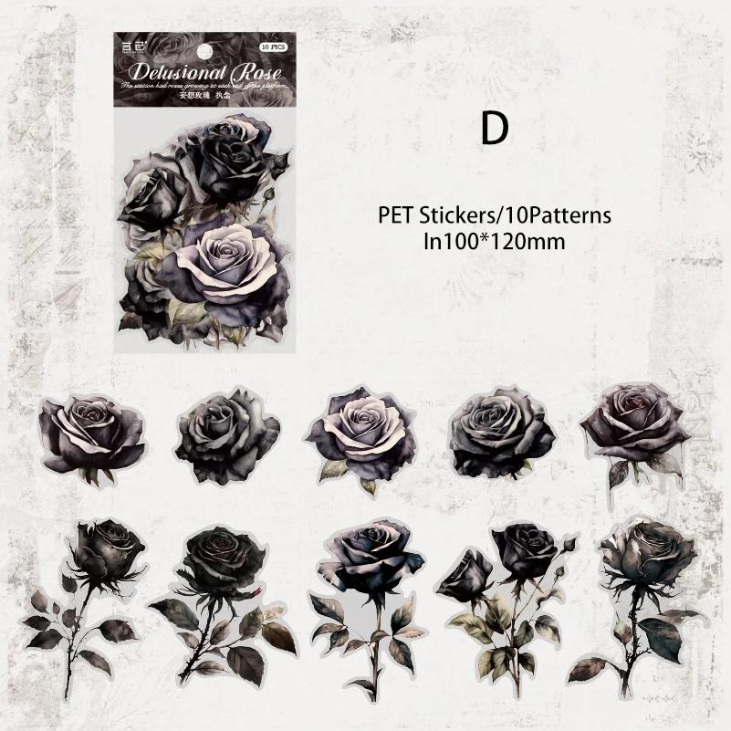Journamm 10pcs/pack Rose Theme PET Stickers Flowers Stickers DIY Scrapbooking Collage Diary Aesthetics Decor Sticker Stationery