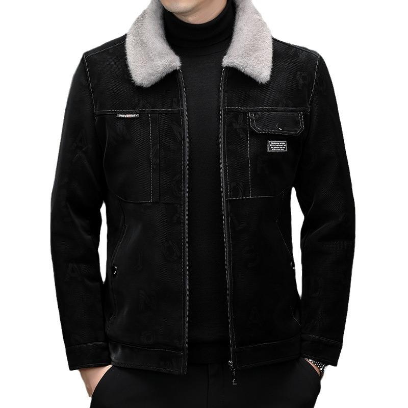 Кожаная куртка-пуховик мужская зимняя новая мужская флисовая утолщенная повседневная куртка с лацканами мужская кожаная повседневная