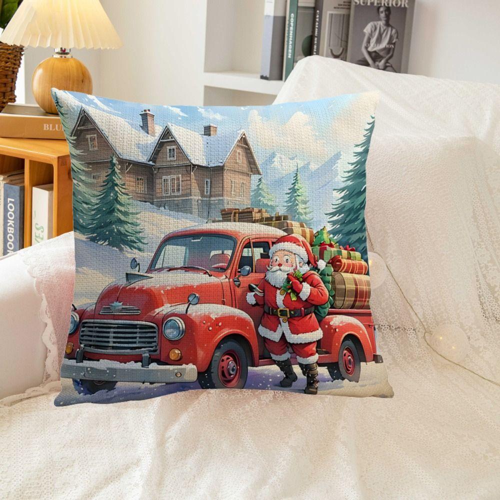 Flax Christmas Cushion Cover Luxury Xmas Throw Pillow Case Merry Christmas Pillow Cover  Bed