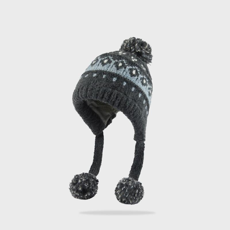 Women S Fair Isle Winter Outdoor Warm Knit Hat With Big Pompon Earmuff