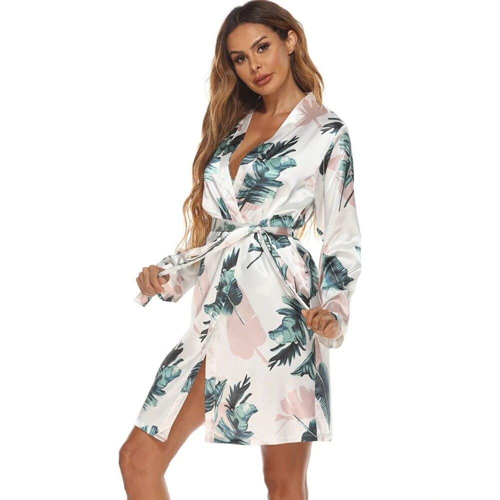 Женский халат выше колена, халаты с цветочным принтом, ночная рубашка, халат с длинными рукавами, мягкая одежда для сна, женская одежда для дома