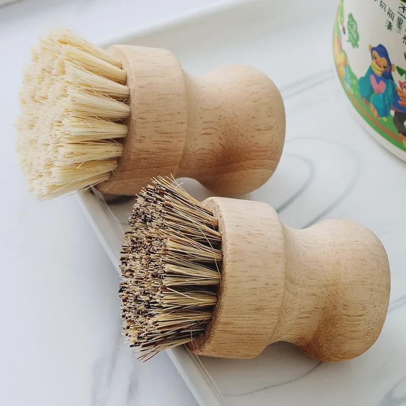 Многофункциональная кухонная щетка из натурального сизаля для мытья посуды, фруктов и овощей - ручка из цельного дерева