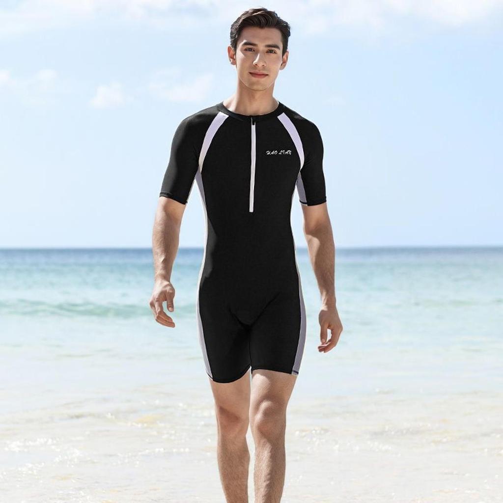 Быстросохнущий консервативный мужской слитный купальник с солнцезащитой
