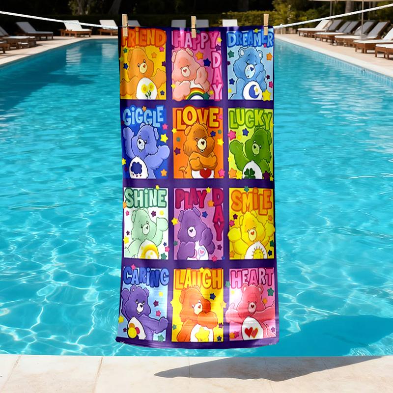 Care Bears Print Beach Towel Design, Soft, Lightweight. for Home Bathroom, Spa, Pool, Yoga, Surfing, Camping, Gift for Family, Friend