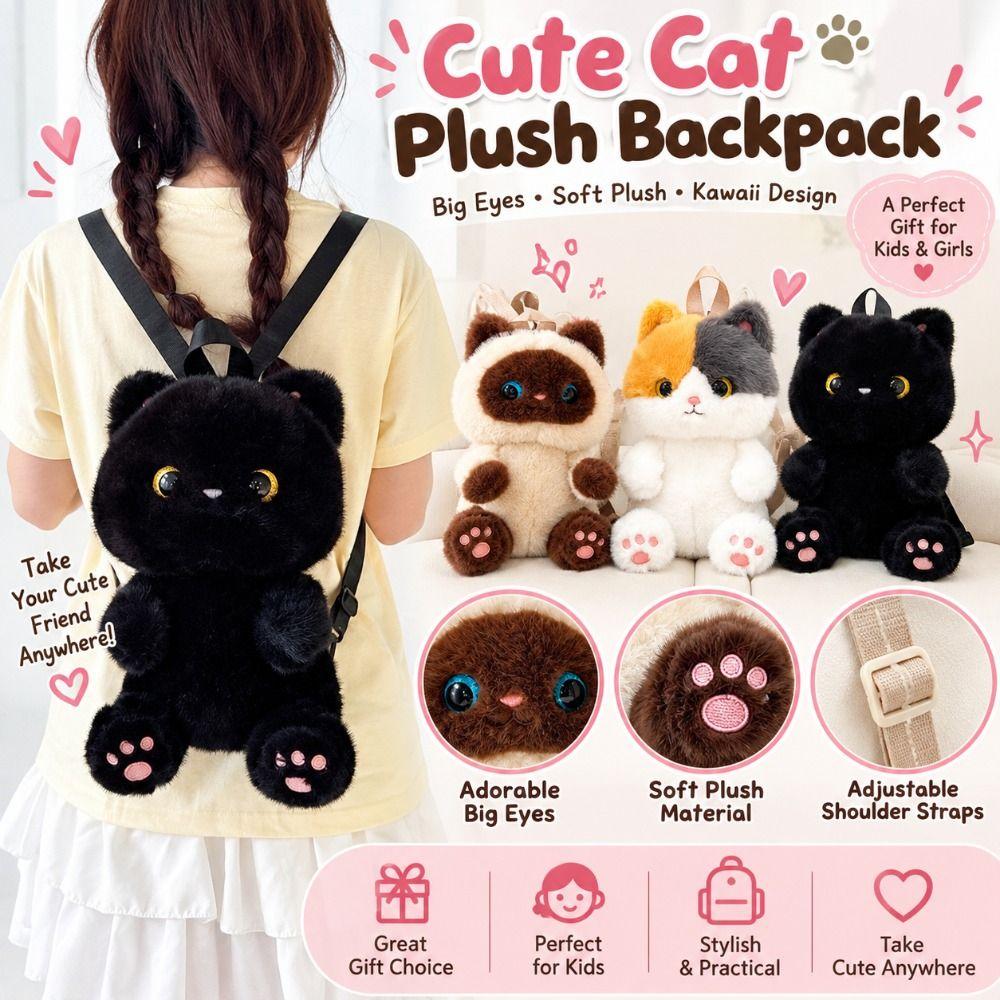 Soft Stuffed Animal Backpack Plush Cat Plush Toy Gifts Cat Plush Backpack for Kids