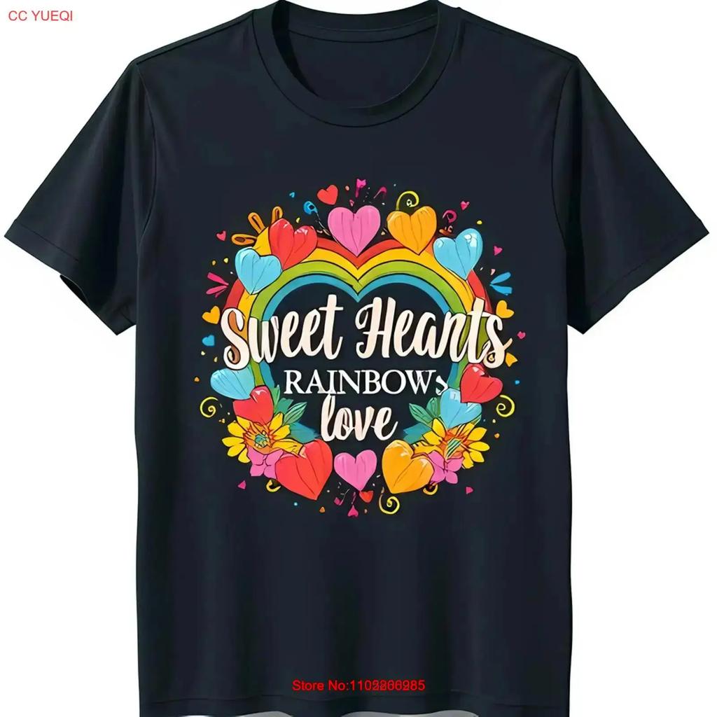 Vibrant Rainbow Heart On Black T Shirt Whimsical Design For Sweet Hearts Vintage Graphic Homme Casual