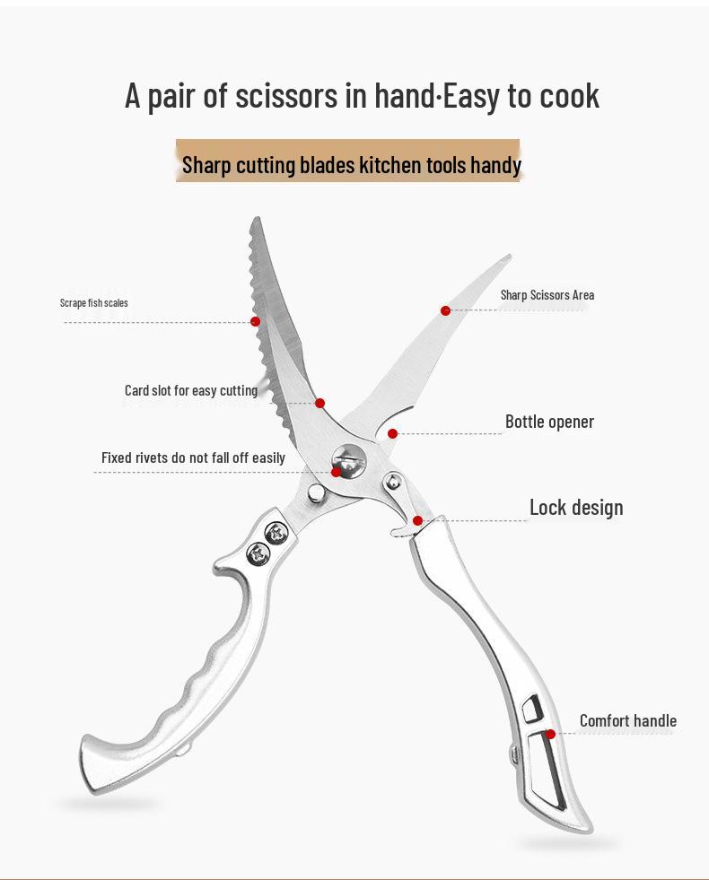 Высоко востребованные кухонные ножницы из цельной стали: Многофункциональные ножницы из нержавеющей стали для куриных костей и рыбы