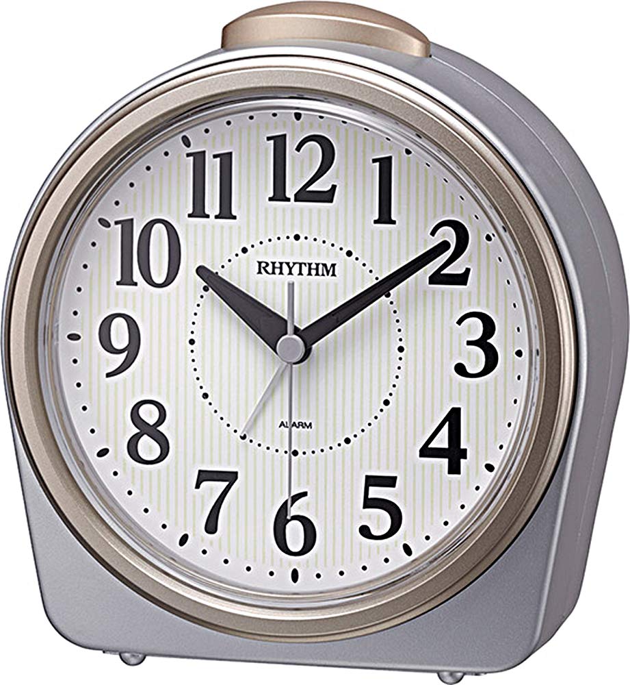 RHYTHM Analog Alarm Clock with Continuous Second Bell 8RA645SR19 Hand, Sound, Luminous, Silver, 14x12.7x6.2cm,