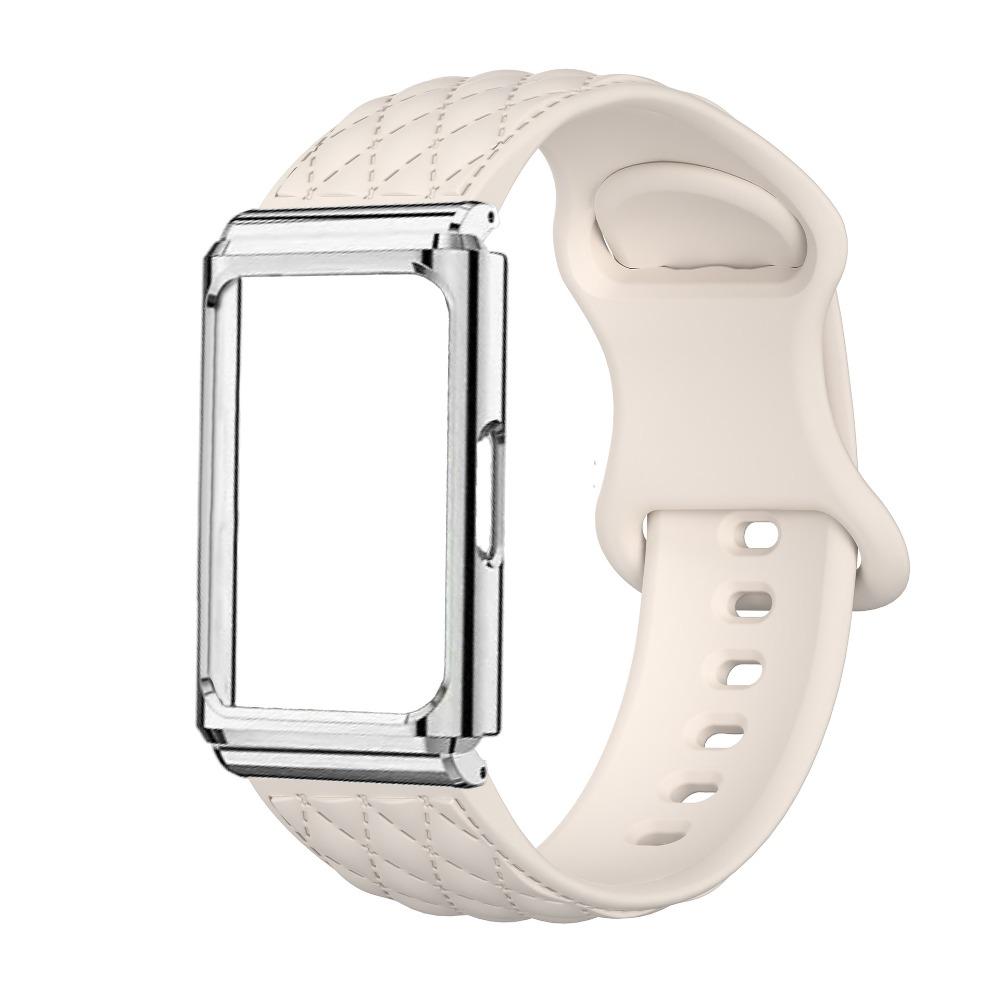 Diamond Texture Silicone Strap with Metal Protective Case for Huawei Band 11 / Huawei Band 11 Pro Replacement Smart Band Wristband