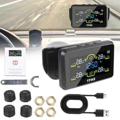 Солнечный TPMS T14-1 Система контроля давления в шинах Монитор давления в шинах автомобиля с 4 внешними датчиками Предупреждение о температуре Экономия топлива Аварийный сигнал давления в шинах