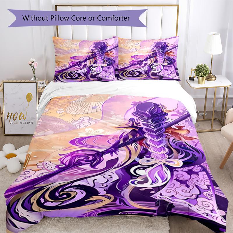 3pcs Genshin Impact1 pattern bedding set duvet cover set includes duvet cover &pillowcases, perfect all season bedroom decoration & gift