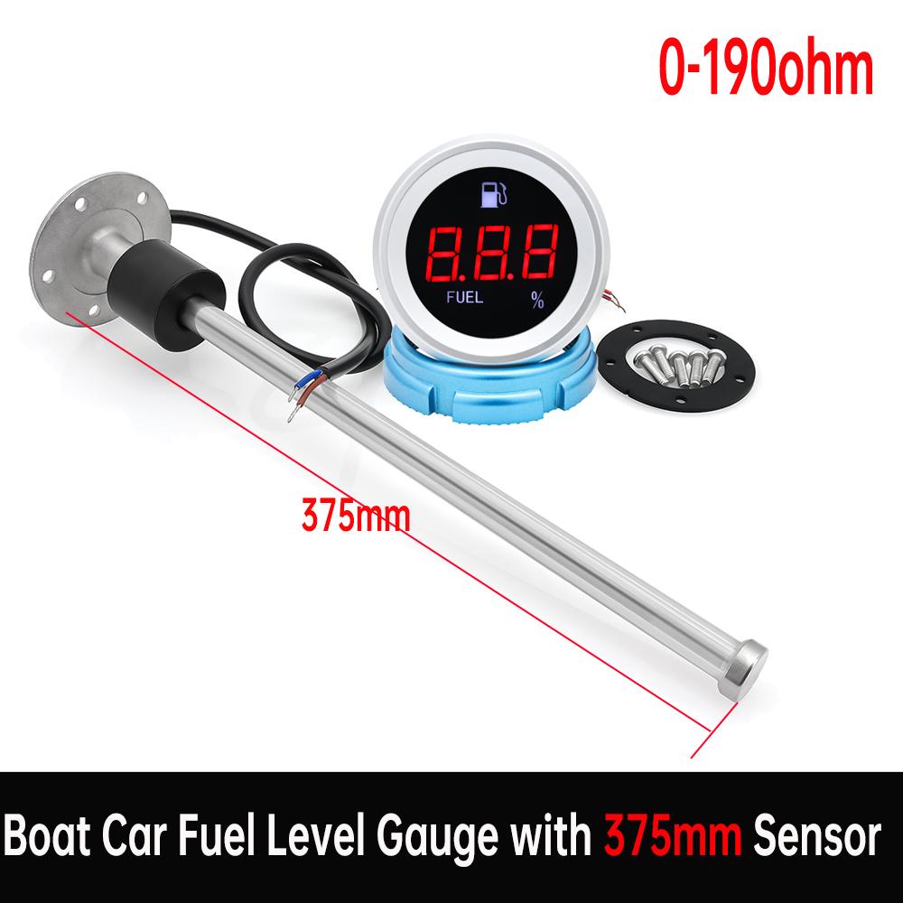 0-190ohm Car Digital Gauge Fuel Level Meter+100~550mm Fuel Sensor with Flashing Alarm Red Backlight for Marine Boat Car Truck
