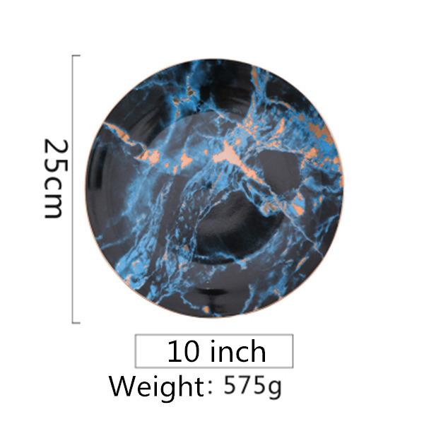 Мраморные тарелки в европейском стиле Керамическая посуда Золотая инкрустация Фарфоровая десертная тарелка Стейк Салат Закуска Торт Тарелки Посуда