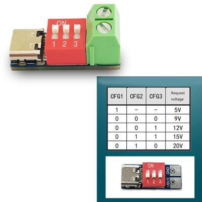 Плата-обманка для быстрой зарядки QC PD PDSink 5-20 В, модуль-обманка PD, штекер USB Type-C, разъем для зарядки, регулировка кодом набора