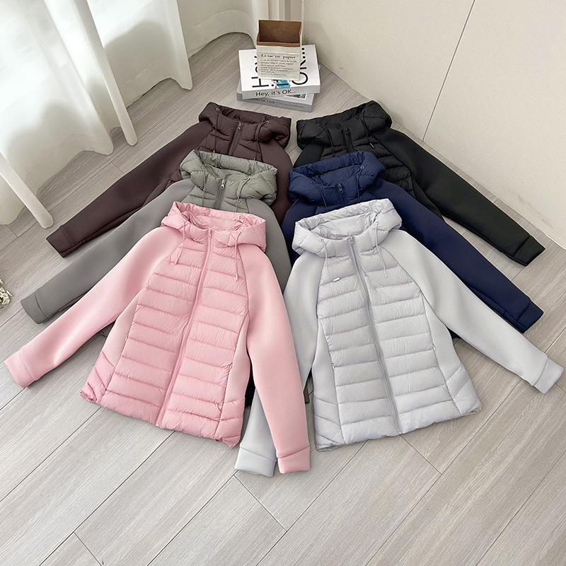 European and American cotton-padded clothes women's clothing splicing fashion down cotton-padded clothes jacket slim and thin stand-up collar cotton
