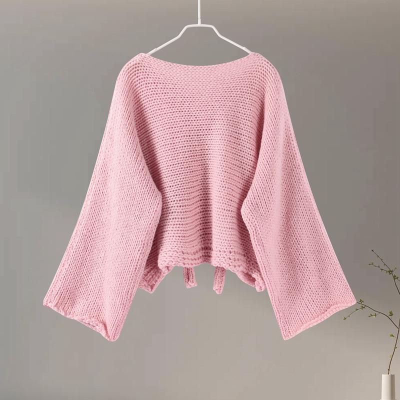 Женский осенне-зимний милый и симпатичный свитер с V-образным вырезом и бантом, вязаный свитер с объемной вязкой, кардиган, куртка