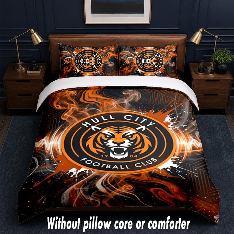 Hull City Football Design Bed Bedding Set 1 Duvet Cover + 2 Pillowcases Soft Breathable Household Bed Linens