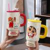 Кружка Crayon Shin с крышкой и соломинкой, офисная повседневная кружка, летняя керамическая кружка для воды, большой объем