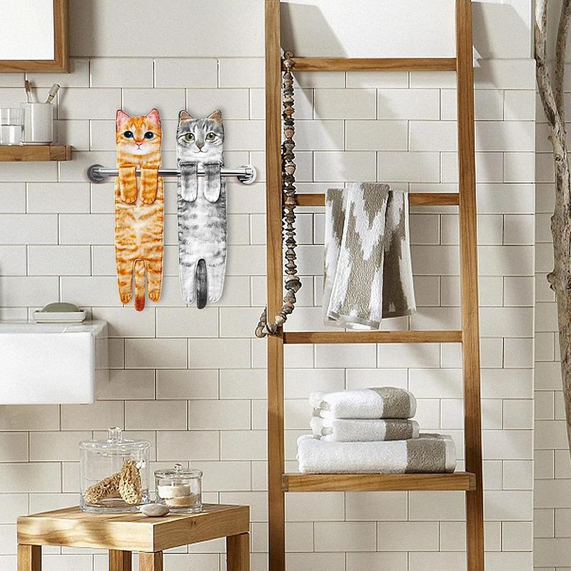Funny Cat Hand Towels Kitchen Bathroom Hand Towel With Hanging Loops Soft Absorbent Home Decor Dishtowel For Cat Lover Gifts