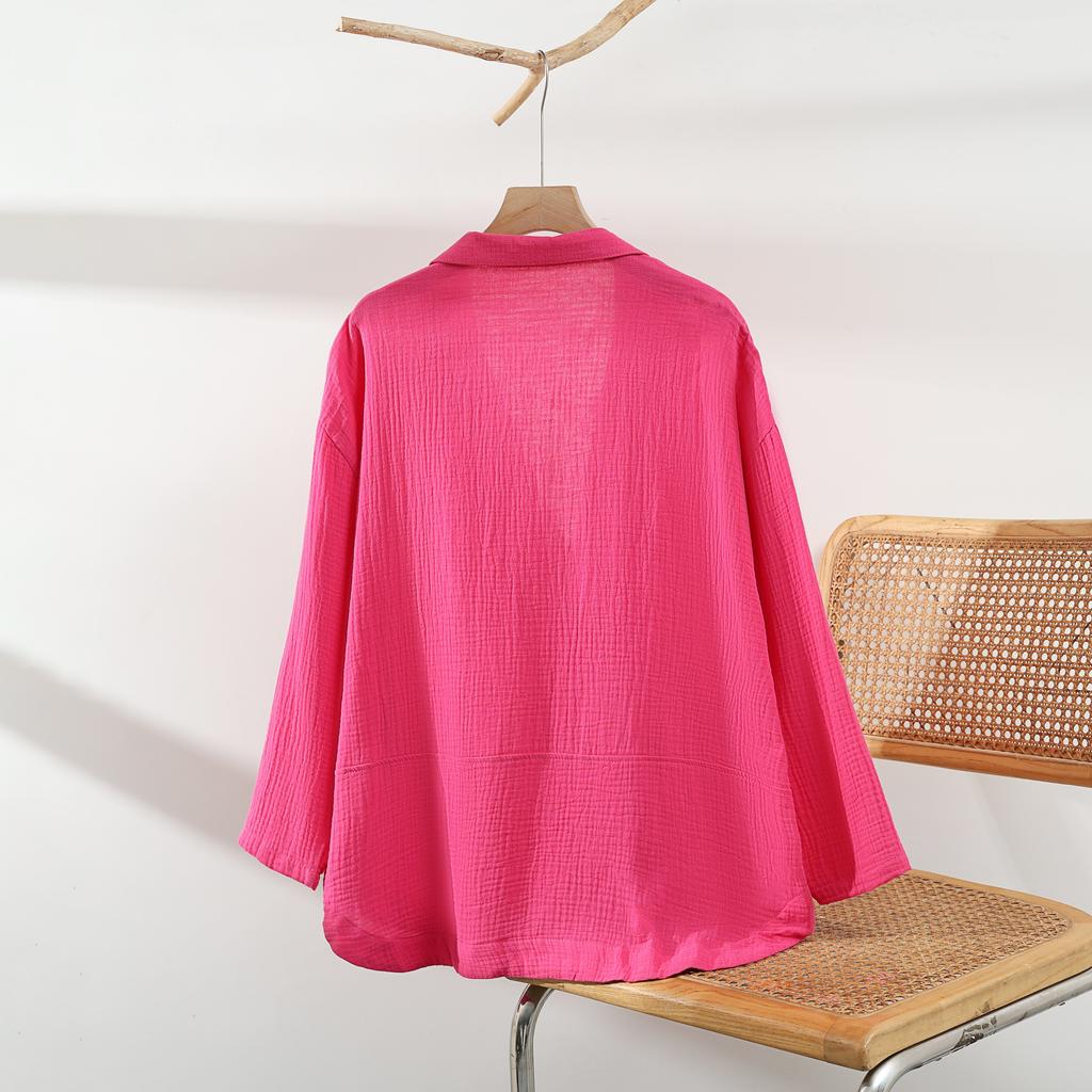 Dimanaf 2025 Plus Size Women New Autumn Linen Basic Jacket Casual Coat Solid Oversize Fashion Long Sleeve Vintage Loose Tops