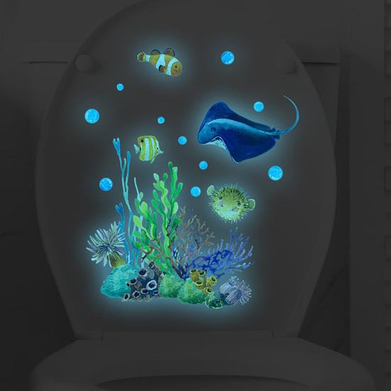 Светящаяся в темноте наклейка на унитаз под водой Накладка на сиденье унитаза с изображением морских животных Съемная Водонепроницаемая Отклеивающаяся