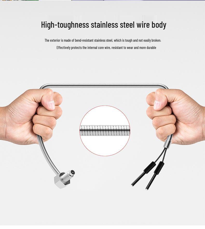 Metal Sheathed Fiber Optic Sensor Amplifier with Right Angle Elbow and Extended Reflective Through-Beam Cable