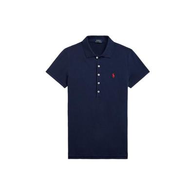 Polo SS22 Пуловер однотонного цвета с вышивкой логотипа, женский топ, поло с коротким рукавом, темно-синий WMPOKNINCU20374