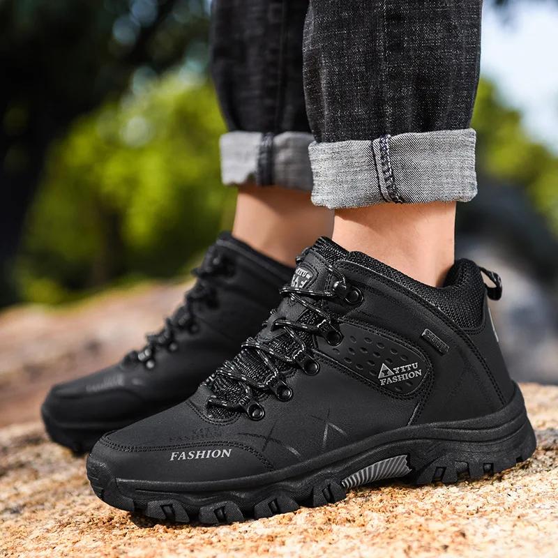 Winter Men Waterproof Snow Boots Leather Sneakers Super Warm Men's Boots Outdoor Male Hiking Boots Work Shoes Botas Zapatos