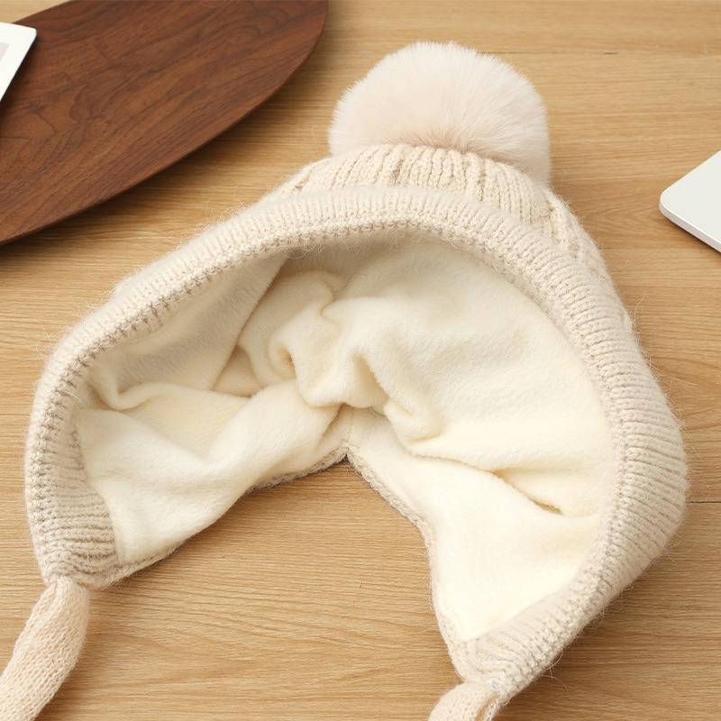 Premium Hairball Knitted Hat Winter Hat Women's Plush Versatile Wool Hat Rabbit Hair Ear Protector Warm Hat