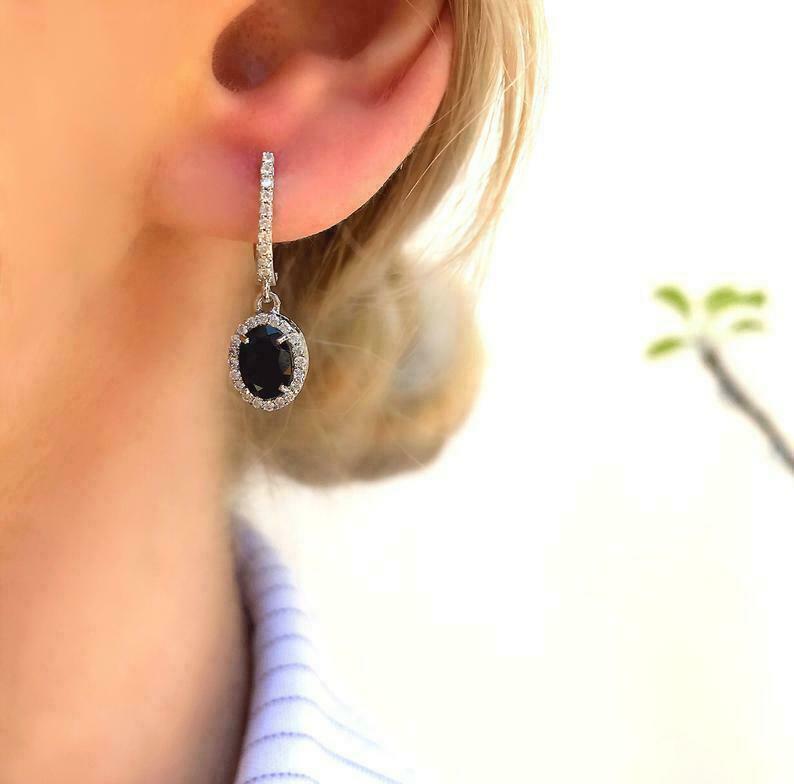 Подлинные натуральные синие сапфиры овальные серебряные серьги-подвески Halo для мамы