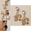 Metallic Gold Flower Earrings With Decorative Stones For Womens Fashion And Celebration