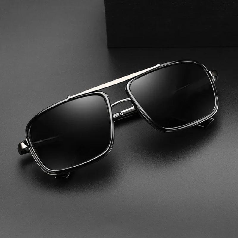 New Fashion TAC Polarized Sunglasses Retro Thick Edge Box Double Beam Punk Men's Metal Anti UV Glasses UV400 Shades Eyewear