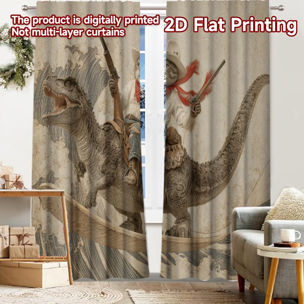 2pcs, 2D FLAT PRINTING Curtains (Without Rod) DinoRider Cat Modern Fashionable Curtainments Polyester Curtains Decorations