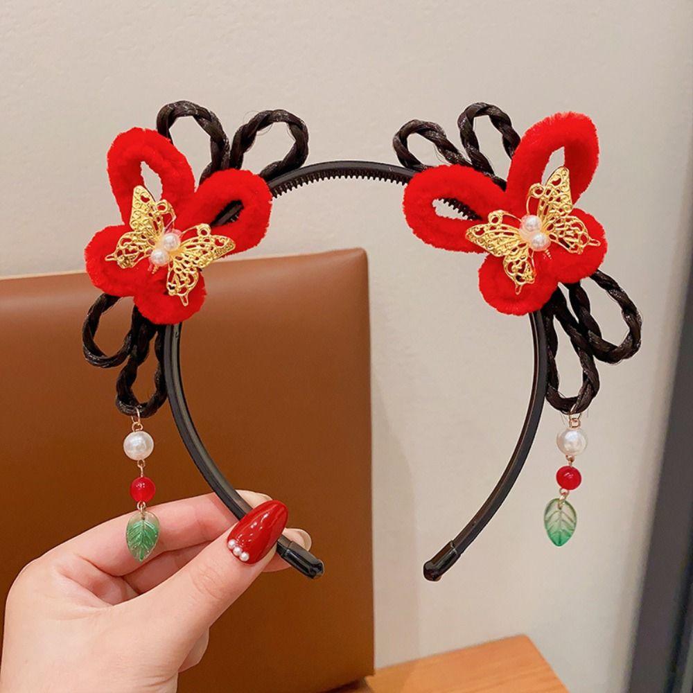 Детская повязка на голову с цветочной кисточкой, повязка на голову в китайском стиле, новогодний головной убор, обруч для волос Hanfu