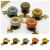 Vintage Single Hole Ceramic Knob Ethnic Style Antique Bronze Flower Pull Handle Ceramic Drawer Knobs Furniture