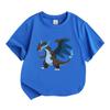 Kids Boys Girls Crew Neck Short Sleeve 100% Cotton T-shirt, Cool Blue Fire Dark Dragon Cartoon Printed Casual Breathable Tee for Daily Outdoor Wear Su