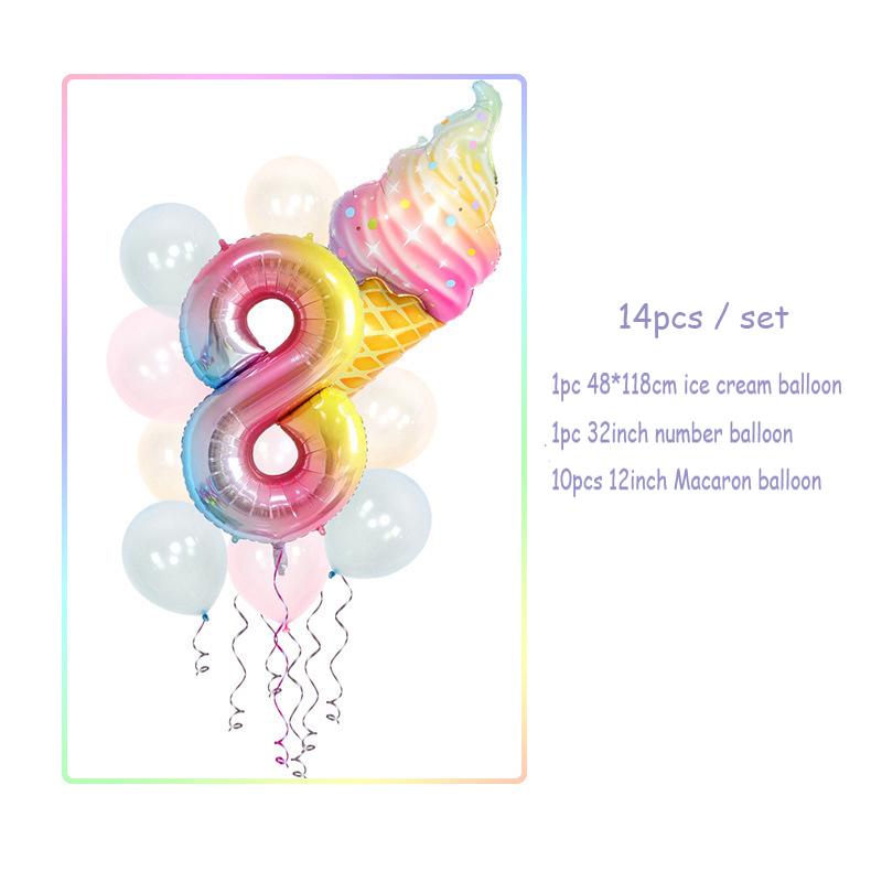 Мороженое День рождения Украшения Детские игрушки Baby Shower Одноразовая посуда Бумажные тарелки Стаканы Воздушные шары Флаги Товары для вечеринок