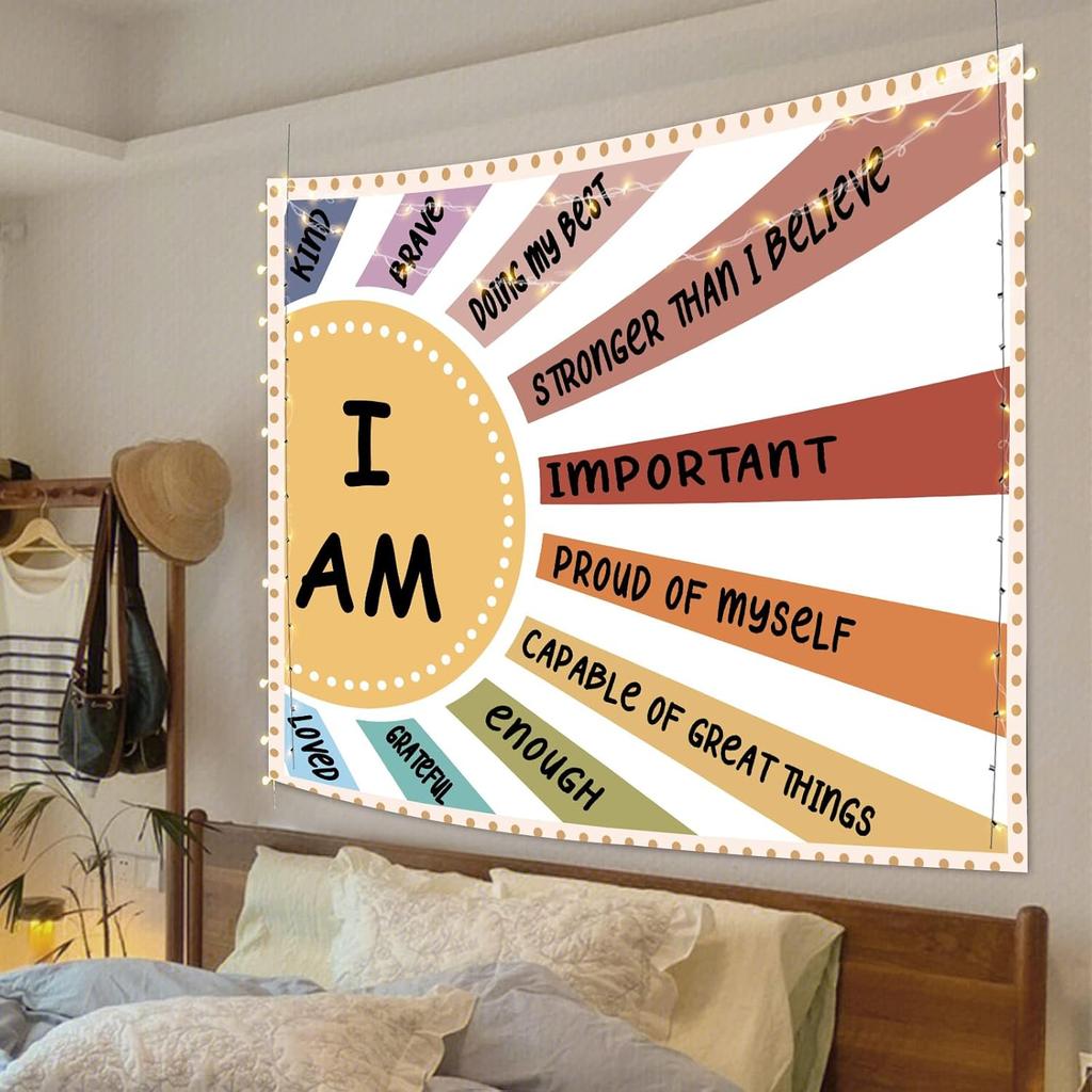 F-FUN SOUL Affirmation Tapestry 40x30inches Brave Positive Affirmations Wall Hanging Rainbow Tapestries for Office Bedroom Home Decor Dormitory
