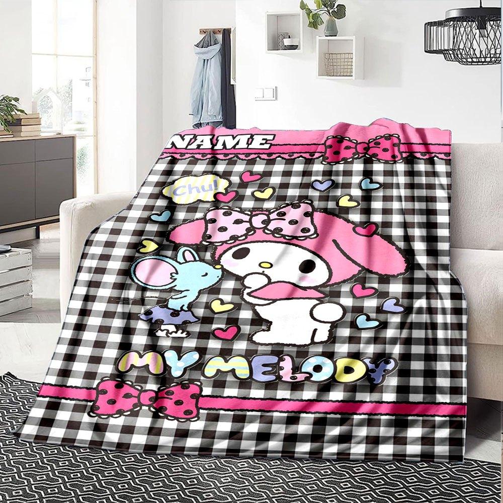 My Melody And Friends Lightweight Customizable Blanket Personalized Name Comfortable For Sofa Couch Office Bed Picnics For All Occasions Digital Print