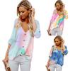 Women's Fashion Plus Size Autumn Tie Dye Button Loose Tops T Shirts Long Sleeve V Neck Casual Blouses