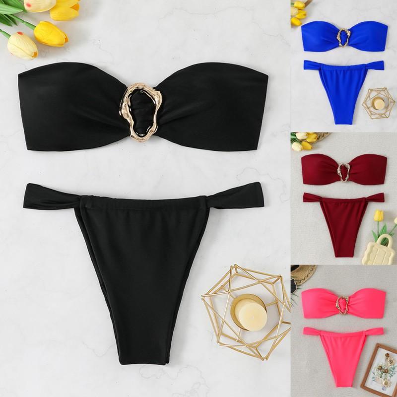 Split Sexy Swimsuit Tube Top Bikini Suit