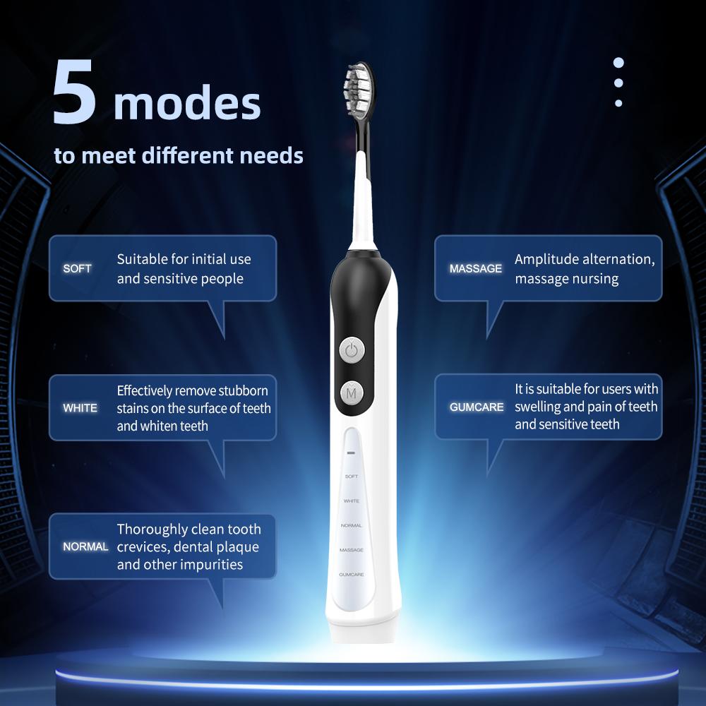 Sonic Dental Electric Toothbrush with Wireless Charging Base 4 Heads 5 Modes Time Reminder High Frequency Vibration Waterproof