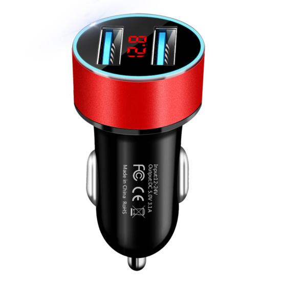 Автомобильное зарядное устройство 3.1A, двойной USB-порт, быстрая зарядка, адаптер для мобильного телефона из алюминиевого сплава с ЖК-дисплеем для телефона