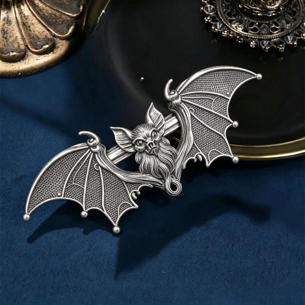 with Strong Grip Vintage Silvery Bat Hair Clip Viking Halloween Cosplay Hair Clip for Halloween