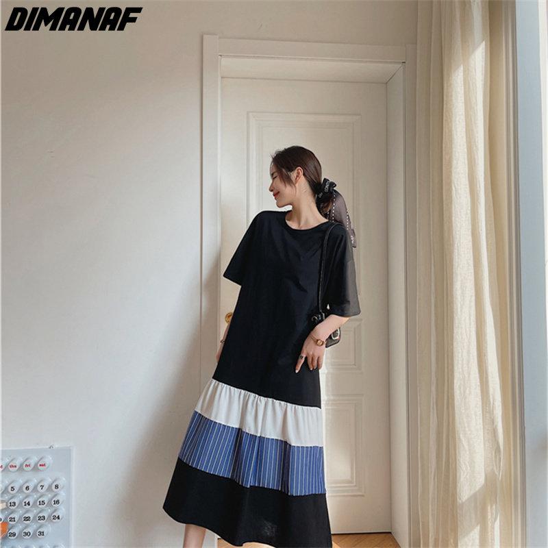 DIMANAF женское 2023 новое летнее стильное платье-футболка в полоску с принтом элегантное длинное платье свободное длинное платье с круглым вырезом платья